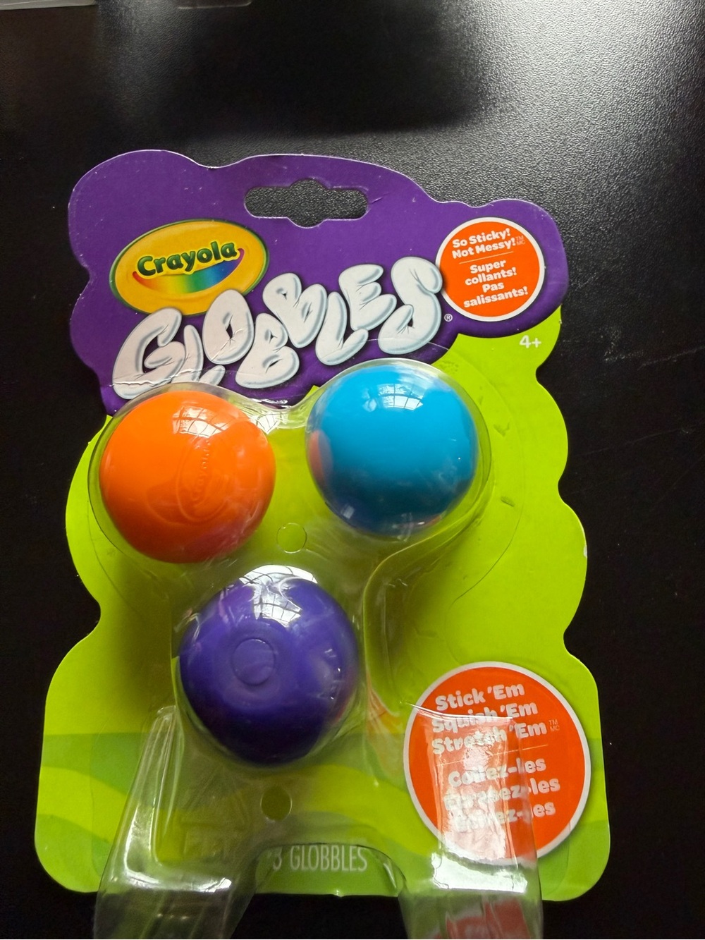 New Crayola Globbles 3 Squishy Balls Stretchy Orange Purple Blue Toys Orbs 4+